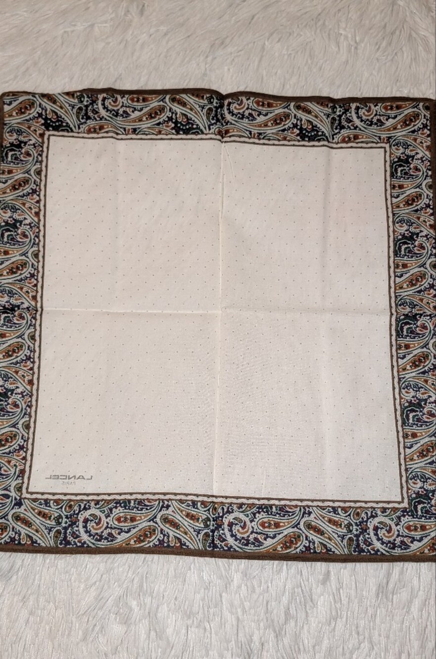 Lancel Paris Handkerchief Scarf Cotton Tan Multi NWOT